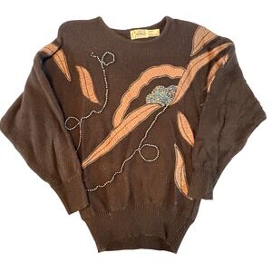 Vintage 80s Carducci Black Beaded Embellished Sweater Size Small